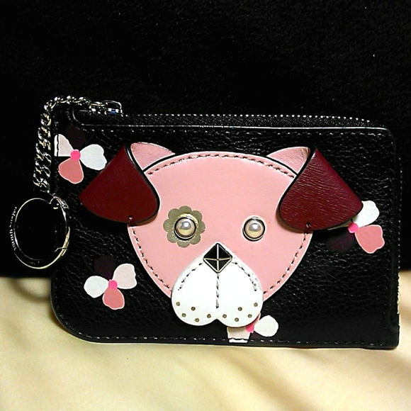 BNWOT KATE SPADE DOGGY FACE CARD HOLDER BLACK PINK WHITE & BROWN PEARL EYES - Picture 6 of 6